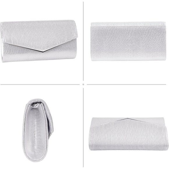 πWomenβs Silver Bling Envelope Evening Bag w/Chain Polyester Formal Handbag - Picture 2 of 7